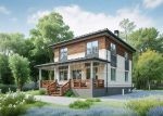 Проект дома «И-168» из СИП-панелей, 168 м² — двухэтажный дом с белой штукатуркой, деревянной отделкой и террасой | HotWell.KZ