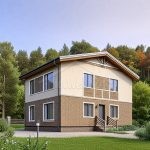 Проект дома «И-174» из СИП-панелей, 174 м² — двухэтажный дом, кирпич снизу и бежевая штукатурка сверху | HotWell.KZ