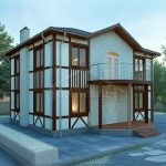 Проект дома «И-184» из СИП-панелей, 184 м² — двухэтажный дом из белого кирпича с тёмной деревянной отделкой и балконом | HotWell.KZ