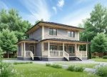 Проект дома «И-185» из СИП-панелей, 185 м² — двухэтажный дом из серого кирпича с террасой и крыльцом | HotWell.KZ