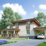 Проект дома «И-187» из СИП-панелей, 187 м² — двухэтажный дом с комбинированным фасадом, крыльцо и навес для авто | HotWell.KZ