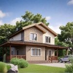 Проект дома «И-192» из СИП-панелей, 192 м² — двухэтажный дом с кирпичным фасадом, террасой и навесом для авто | HotWell.KZ