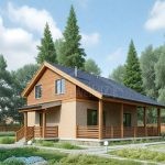 Проект дома «К-160» из СИП-панелей, 160 м² — дом с мансардой, фасад из дерева и кирпича, большая крытая терраса | HotWell.KZ