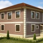 Проект дома «К-190» из СИП-панелей, 190 м² — двухэтажный дом с кирпичным фасадом, четырёхскатной крышей и крыльцом с балюстрадой | HotWell.KZ