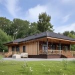 Проект дома «К-204» из СИП-панелей, 204 м² — одноэтажный деревянный дом с просторной террасой под навесом | HotWell.KZ