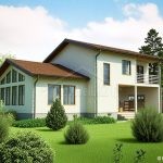 Проект дома «К-305» из СИП-панелей, 305 м² — двухэтажный дом со светлой штукатуркой, балкон и крытая терраса | HotWell.KZ