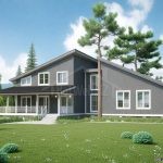 Проект дома «К-399» из СИП-панелей, 399 м² — двухэтажный дом с мансардой, серым сайдингом и просторной крытой террасой | HotWell.KZ
