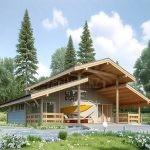 Проект дома «К-42» из СИП-панелей, 42 м² — одноэтажный дом в стиле шале, деревянный фасад, панорамные окна | HotWell.KZ