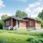 Проект дома «К-66» из СИП-панелей, 66 м² — одноэтажный дом из красного кирпича с двускатной крышей и крыльцом | HotWell.KZ