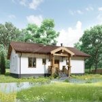 Проект дома «О-100» из СИП-панелей, 100 м² — одноэтажный дом с белой штукатуркой и деревянным крыльцом | HotWell.KZ