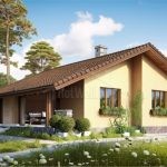 Проект дома «П-71» из СИП-панелей, 71 м² — одноэтажный дом с жёлтым фасадом и черепичной крышей | HotWell.KZ
