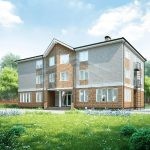 Проект дома «П-778» из СИП-панелей, 778 м² — трёхэтажный дом с фасадом из кирпича и серого сайдинга, наружная лестница | HotWell.KZ