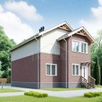 Проект дома «Р-163» из СИП-панелей, 163 м² — двухэтажный дом из коричневого кирпича с бежевыми вставками и крыльцом | HotWell.KZ