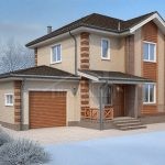 Проект дома «Р-160» из СИП-панелей, 160 м² — двухэтажный дом с кирпичным фасадом, гаражом и крыльцом | HotWell.KZ