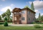 Проект дома «Р-164ББ» из СИП-панелей, 164 м² — двухэтажный дом с кирпичной облицовкой и балконом над крыльцом | HotWell.KZ