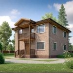 Проект дома «Р-164ББ» из СИП-панелей, 164 м² — двухэтажный дом с кирпичной облицовкой и балконом над крыльцом | HotWell.KZ
