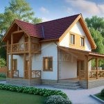 Проект дома «Р-174» из СИП-панелей, 174 м² — двухэтажный дом с белой штукатуркой, бордовой крышей, балконом и террасой | HotWell.KZ