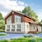 Проект дома «Р-165» из СИП-панелей, 165 м² — дом с мансардой, деревянным фасадом, панорамными окнами и крыльцом | HotWell.KZ