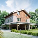 Проект дома «Р-373» из СИП-панелей, 373 м² — двухэтажный дом с кирпичной и деревянной отделкой и террасой | HotWell.KZ