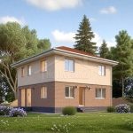 Проект дома «С-153» из СИП-панелей, 153 м² — двухэтажный дом, бежевая штукатурка и кирпич, вальмовая крыша | HotWell.KZ