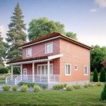 Проект дома «С-142ББ» из СИП-панелей, 142 м² — двухэтажный дом с красным кирпичным фасадом, террасой и черепичной крышей | HotWell.KZ