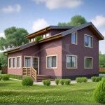 Проект дома «С-186» из СИП-панелей, 186 м² — дом из тёмного кирпича с мансардой и деревянным крыльцом | HotWell.KZ