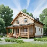 Проект дома «С-138» из СИП-панелей, 138 м² — дом с мансардой, деревянным фасадом и крытой террасой со ступенями | HotWell.KZ