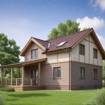 Проект дома «С-142» из СИП-панелей, 142 м² — дом с мансардой из коричневого кирпича, двускатная крыша, крытая терраса | HotWell.KZ