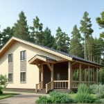 Проект дома «С-133» из СИП-панелей, 133 м² — двухэтажный дом со светлым фасадом, тёмной крышей и просторной крытой террасой | HotWell.KZ