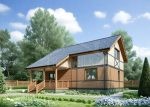 Проект дома «С-152» из СИП-панелей, 152 м² — дом с мансардой, кирпичный фасад и деревянная отделка, серая крыша, крытая терраса | HotWell.KZ