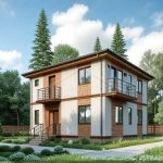 Проект дома «С-137» из СИП-панелей, 137 м² — двухэтажный дом со светлой штукатуркой, деревянными вставками и балконами | HotWell.KZ