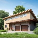 Проект дома «С-168» из СИП-панелей, 168 м² — двухэтажный дом с гаражом на два автомобиля и односкатной крышей | HotWell.KZ