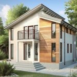 Проект дома «С-169» из СИП-панелей, 169 м² — двухэтажный дом, белая штукатурка с деревом, балкон и крыльцо | HotWell.KZ