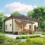 Проект дома «С-150ГГ» из СИП-панелей, 150 м² — одноэтажный дом со светлым сайдингом и крыльцом с лестницей | HotWell.KZ