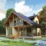 Проект дома «С-160ГГ» из СИП-панелей, 160 м² — дом с мансардой, штукатурка и дерево, панорамные окна, балкон и крытая терраса | HotWell.KZ
