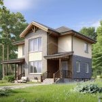 Проект дома «С-192ВВ» из СИП-панелей, 192 м² — двухэтажный дом с фасадом из штукатурки и камня и террасой | HotWell.KZ