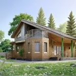 Проект дома «С-154» из СИП-панелей, 154 м² — дом с мансардой, отделка кирпичом и камнем, балкон и крытая терраса | HotWell.KZ