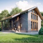 Проект дома «С-183» из СИП-панелей, 183 м² — двухэтажный дом из светлого кирпича с деревом, панорамные окна, крытая терраса | HotWell.KZ
