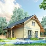Проект дома «С-176» из СИП-панелей, 176 м² — дом с мансардой из светлого дерева, серая двускатная крыша, крытая терраса | HotWell.KZ