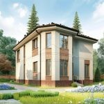 Проект дома «С-192» из СИП-панелей, 192 м² — двухэтажный дом с бежевой штукатуркой и деревянными вставками, панорамные окна | HotWell.KZ