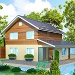 Проект дома «С-192ББ» из СИП-панелей, 192 м² — дом с мансардой с деревянным сайдингом и штукатуркой, бассейн и панорамные окна | HotWell.KZ