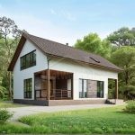 Проект дома «С-194» из СИП-панелей, 194 м² — двухэтажный дом с мансардой, белая штукатурка и крытая терраса | HotWell.KZ