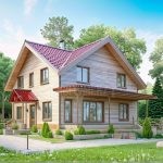 Проект дома «С-173» из СИП-панелей, 173 м² — дом с мансардой, деревянным фасадом и красной крышей | HotWell.KZ