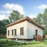 Проект дома «С-63» из СИП-панелей, 63 м² — одноэтажный дом со светлой штукатуркой, односкатной крышей и деревянным крыльцом | HotWell.KZ