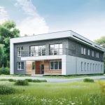 Проект дома «С-636» из СИП-панелей, 636 м² — двухэтажный дом с плоской крышей, фасад из серых панелей, кирпича и дерева, балкон | HotWell.KZ