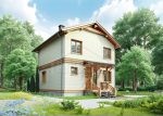 Проект дома «Т-160ББ» из СИП-панелей, 160 м² — двухэтажный дом со светлым сайдингом, деревянной отделкой и крыльцом | HotWell.KZ