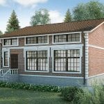 Проект дома «Т-160» из СИП-панелей, 160 м² — одноэтажный дом из красного кирпича, коричневая крыша, большие окна, крыльцо с балюстрадой | HotWell.KZ