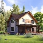 Проект дома «Т-152» из СИП-панелей, 152 м² — дом с мансардой, каменный и штукатурный фасад, крытая терраса | HotWell.KZ