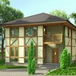 Проект дома «Т-180» из СИП-панелей, 180 м² — двухэтажный дом в стиле фахверк с балконом и панорамными окнами | HotWell.KZ