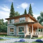 Проект дома «У-160» из СИП-панелей, 160 м² — двухэтажный дом с деревянной и каменной отделкой, крытая веранда | HotWell.KZ